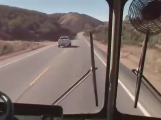 Busty brunette lady rides ripened hard johnson in the bus