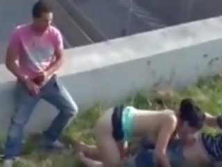 Tremendous tempting Teen In a Highway Public Threesome